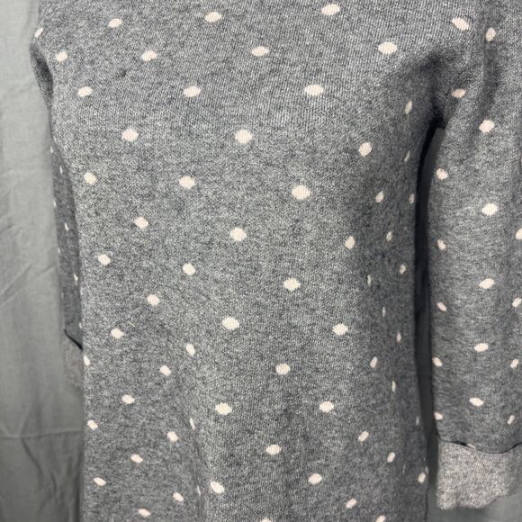 Cynthia Rowley Pullover XS Sweater Gray/Pink Polka Dot‎ 3/4 Sleeve BoatNeck Knit - Picture 2 of 9